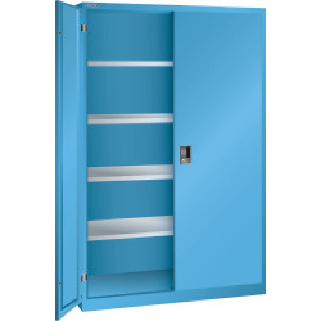 Armoire à portes battantes avec 4 étagères galvanisées, H x l x P 1 950 x 1 250 x 580 mm, bleu clair, bleu clair Illustration du produit: Armoire à portes battantes avec 4 étagères galvanisées, H x l x P 1 950 x 1 250 x 580 mm, bleu clair, bleu clair