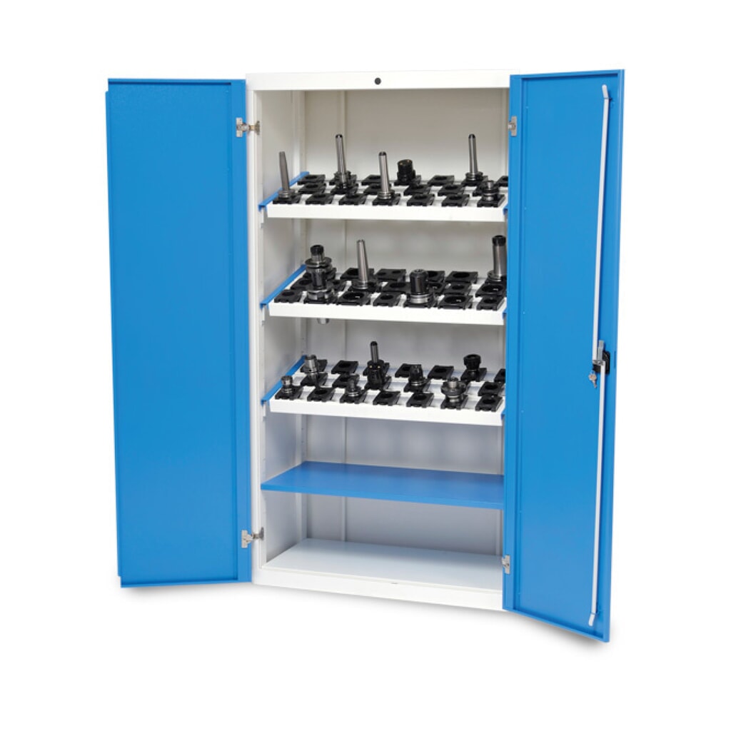 N° de l'image du produit 1 : Armoire à portes battantes CNC Bedrunka+Hirth, H x l x P 1 838 x 980 x 500 mm, gris clair, bleu clair, avec 3 cadres porte-outils CNC