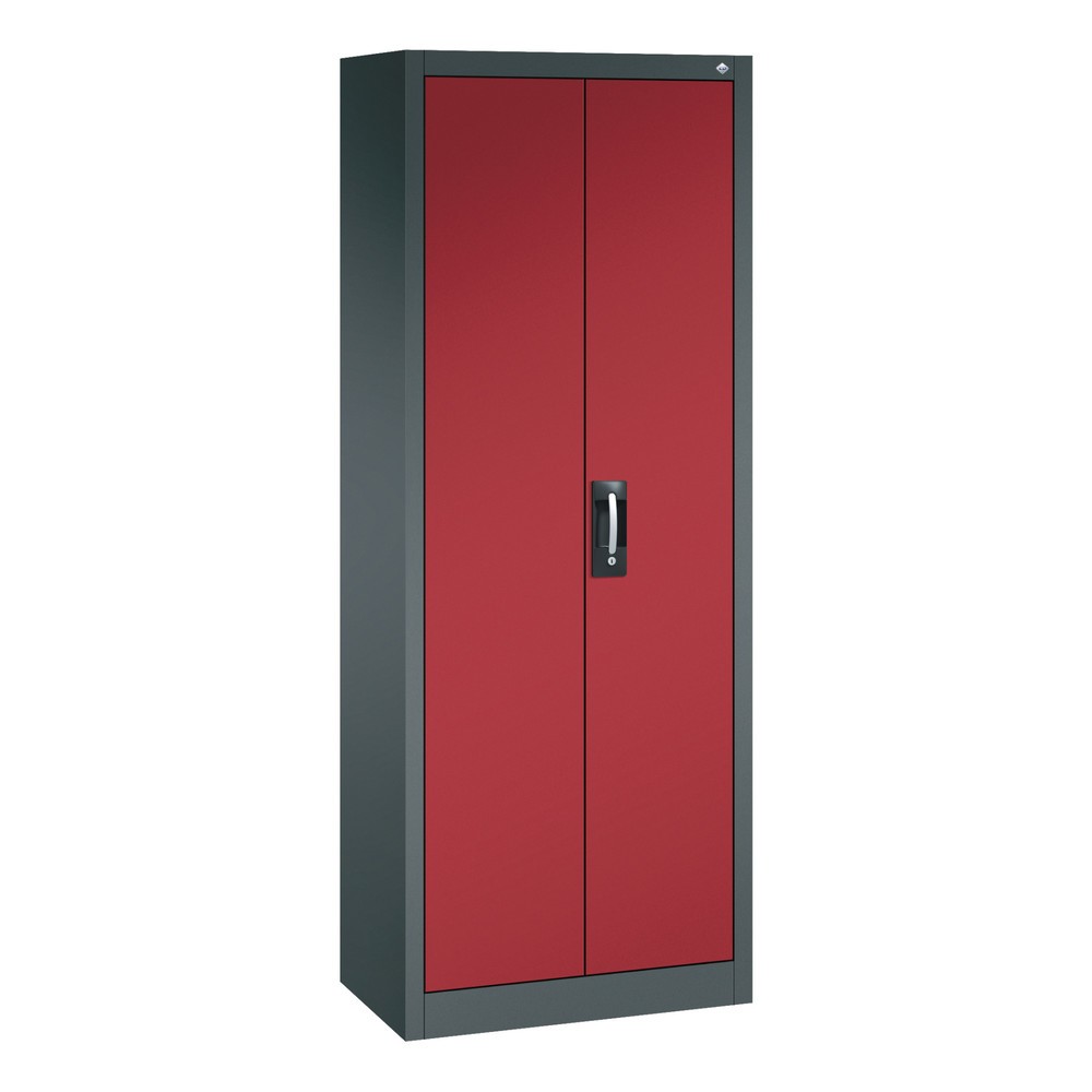 N° de l'image du produit 1 : Armoire à portes battantes d’atelier C+P avec 4 tablettes, H x l x P 1 950 x 700 x 400 mm, gris anthracite, rouge rubis