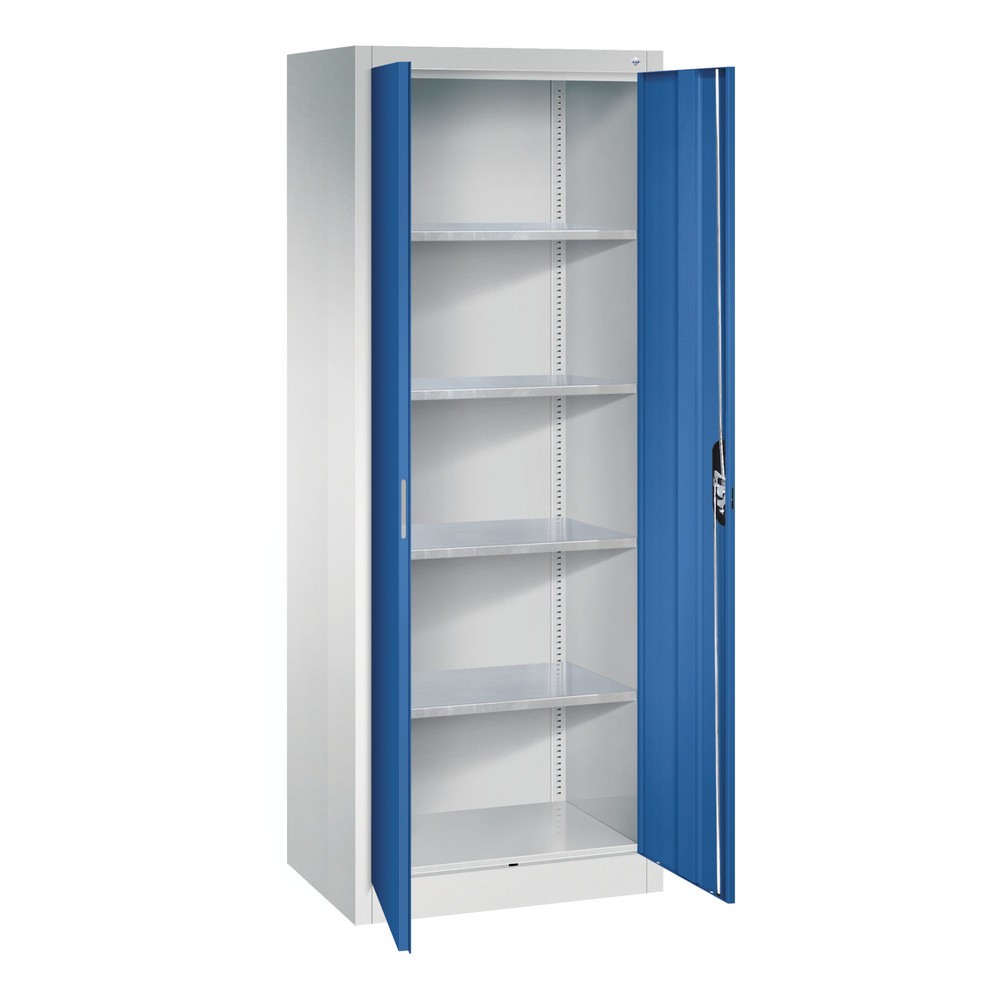 N° de l'image du produit 17 : Armoire à portes battantes d’atelier C+P avec 4 tablettes, H x l x P 1 950 x 700 x 500 mm, gris clair, bleu gentiane