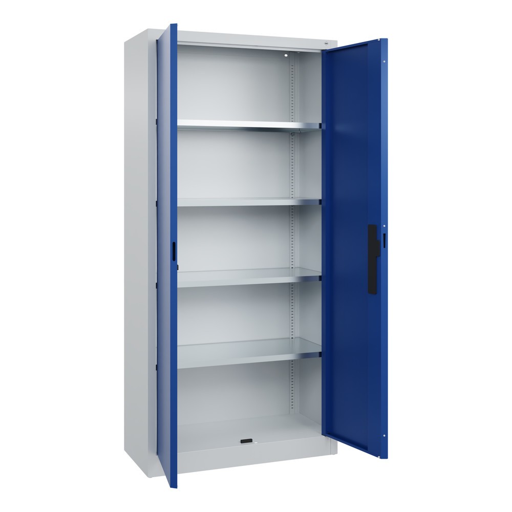 Numéro de l'image du produit 17: Armoire à portes battantes d’atelier C+P avec 4 tablettes, H x l x P 1 950 x 930 x 400 mm, gris clair, bleu gentiane