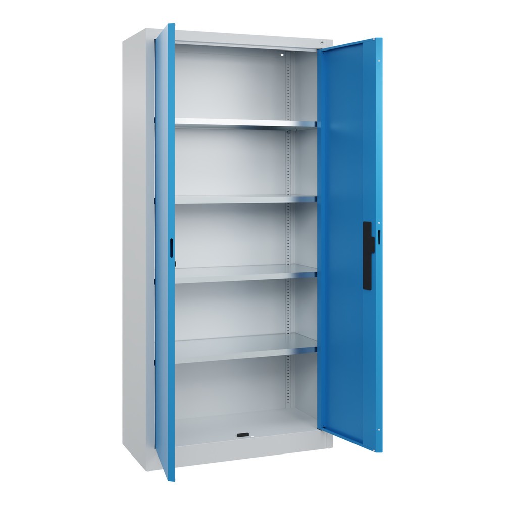Numéro de l'image du produit 18: Armoire à portes battantes d’atelier C+P avec 4 tablettes, H x l x P 1 950 x 930 x 400 mm, gris clair, bleu clair