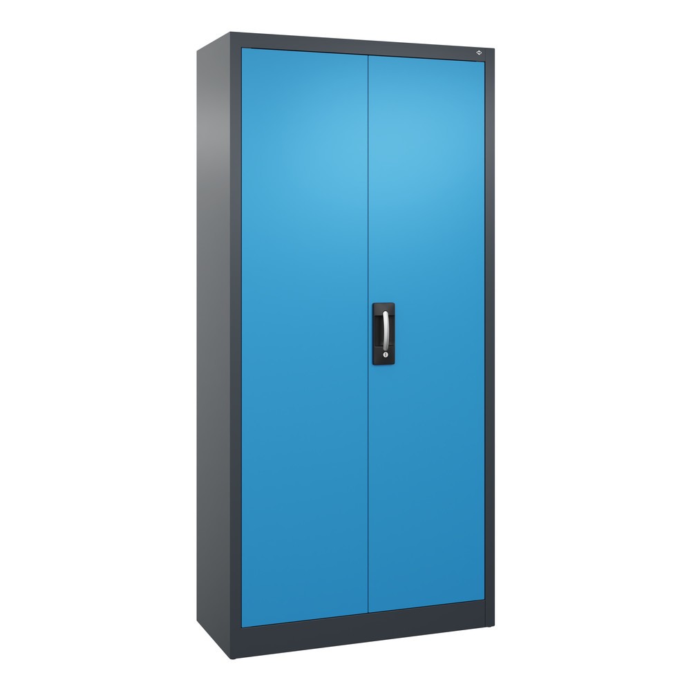 Numéro de l'image du produit 1: Armoire à portes battantes d’atelier C+P avec 4 tablettes, H x l x P 1 950 x 930 x 400 mm, gris anthracite, bleu clair