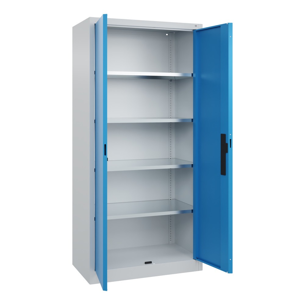 N° de l'image du produit 19 : Armoire à portes battantes d’atelier C+P avec 4 tablettes, H x l x P 1 950 x 930 x 500 mm, gris clair, bleu clair