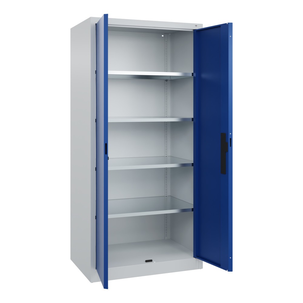 Numéro de l'image du produit 17: Armoire à portes battantes d’atelier C+P avec 4 tablettes, H x l x P 1 950 x 930 x 600 mm, gris clair, bleu gentiane