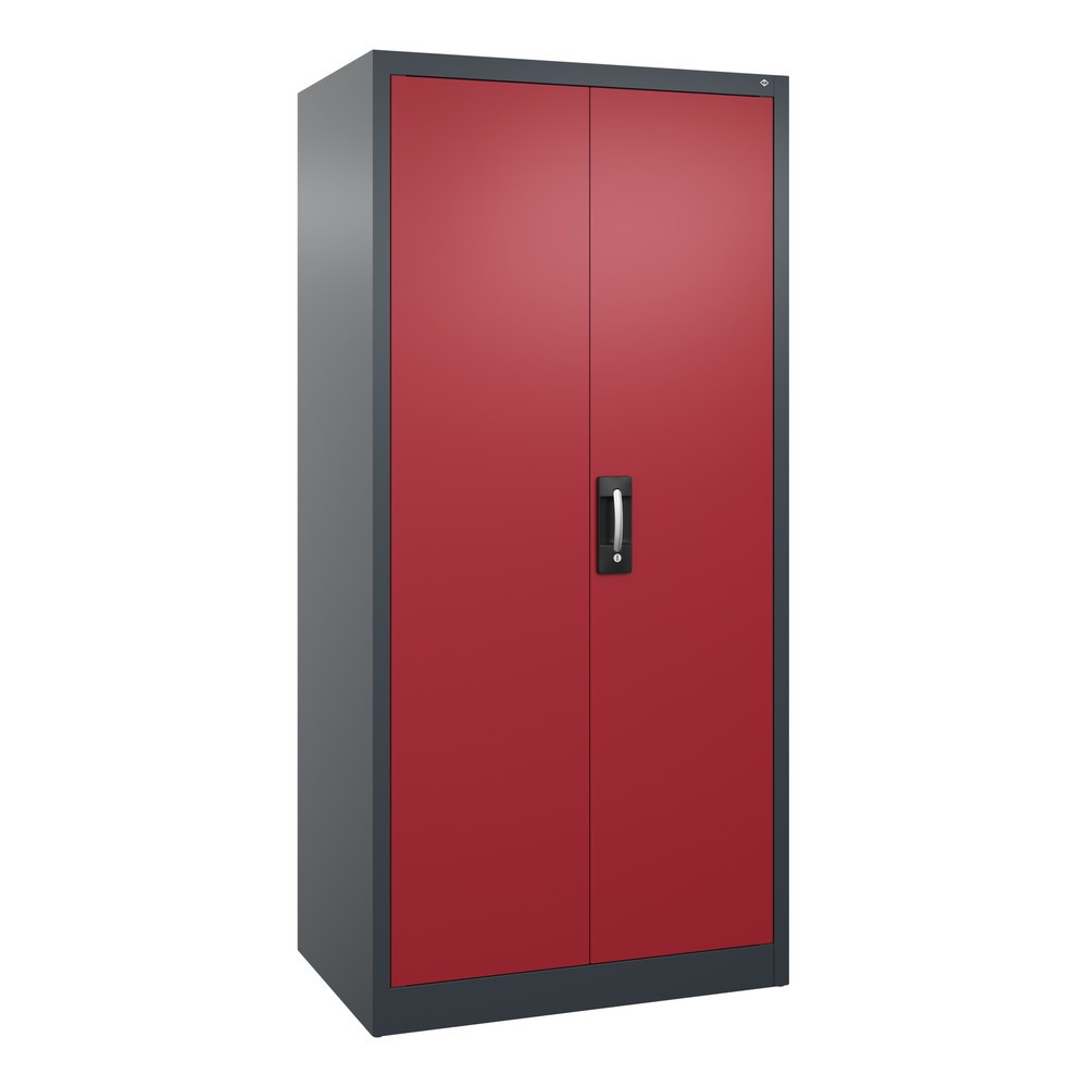 Illustration du produit: Armoire à portes battantes d’atelier C+P avec 4 tablettes, H x l x P 1 950 x 930 x 600 mm, gris anthracite, rouge rubis