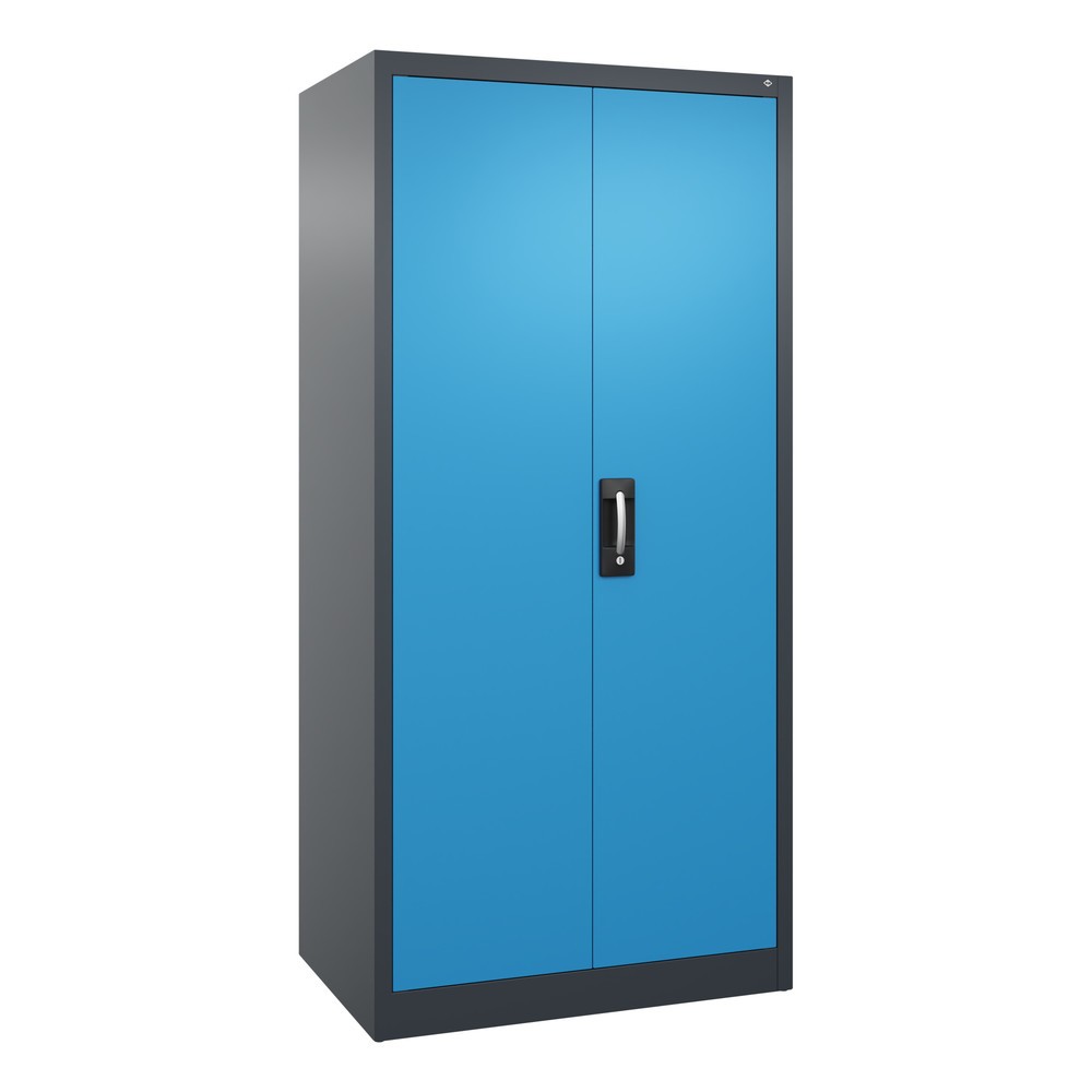 Illustration du produit: Armoire à portes battantes d’atelier C+P avec 4 tablettes, H x l x P 1 950 x 930 x 600 mm, gris anthracite, bleu clair