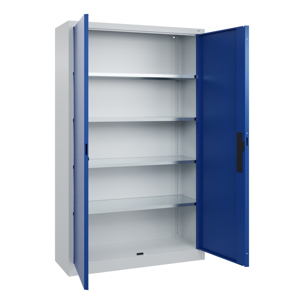 Numéro de l'image du produit 17: Armoire à portes battantes d’atelier C+P avec 4 tablettes, H x l x P 1 950 x 1 200 x 400 mm, gris clair, bleu gentiane