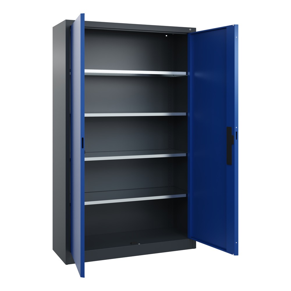 Numéro de l'image du produit 17: Armoire à portes battantes d’atelier C+P avec 4 tablettes, H x l x P 1 950 x 1 200 x 400 mm, gris anthracite, bleu gentiane