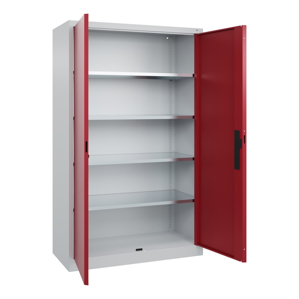 Numéro de l'image du produit 17: Armoire à portes battantes d’atelier C+P avec 4 tablettes, H x l x P 1 950 x 1 200 x 500 mm, gris clair, rouge rubis