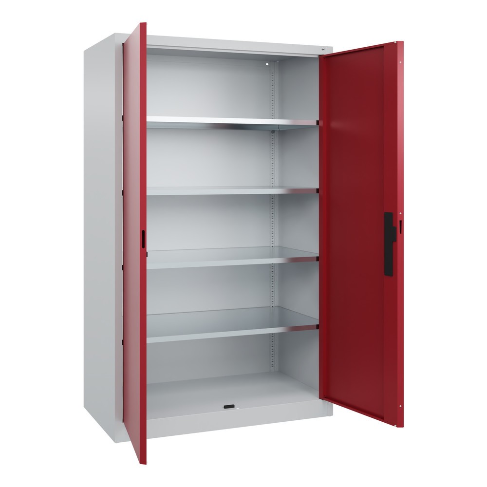 Numéro de l'image du produit 17: Armoire à portes battantes d’atelier C+P avec 4 tablettes, H x l x P 1 950 x 1 200 x 600 mm, gris clair, rouge rubis