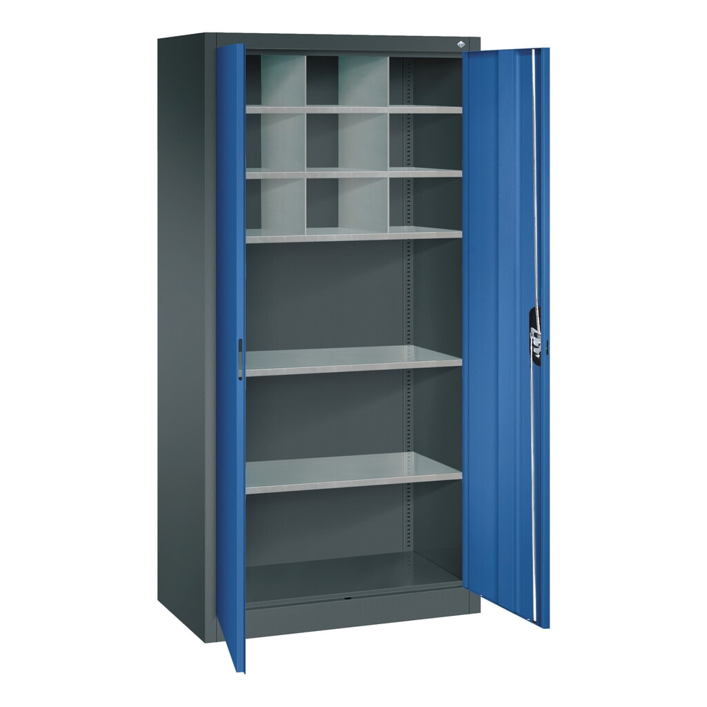Armoire à portes battantes d’atelier C+P avec paroi centrale + 8 tablettes, H x l x P 1 950 x 930 x 500 mm, gris clair, bleu gentiane N° de l'image du produit 5 : Armoire à portes battantes d’atelier C+P avec paroi centrale + 8 tablettes, H x l x P 1 950 x 930 x 500 mm, gris clair, bleu gentiane
