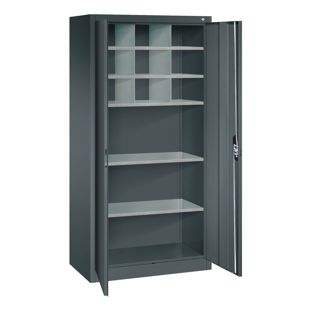 Numéro de l'image du produit 5: Armoire à portes battantes d’atelier C+P avec paroi centrale + 8 tablettes, H x l x P 1 950 x 930 x 500 mm, gris clair, gris anthracite