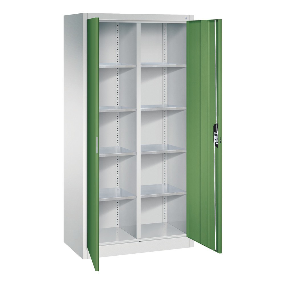 Numéro de l'image du produit 4: Armoire à portes battantes d’atelier C+P avec paroi centrale + 8 tablettes, H x l x P 1 950 x 930 x 500 mm, gris anthracite, gris noir