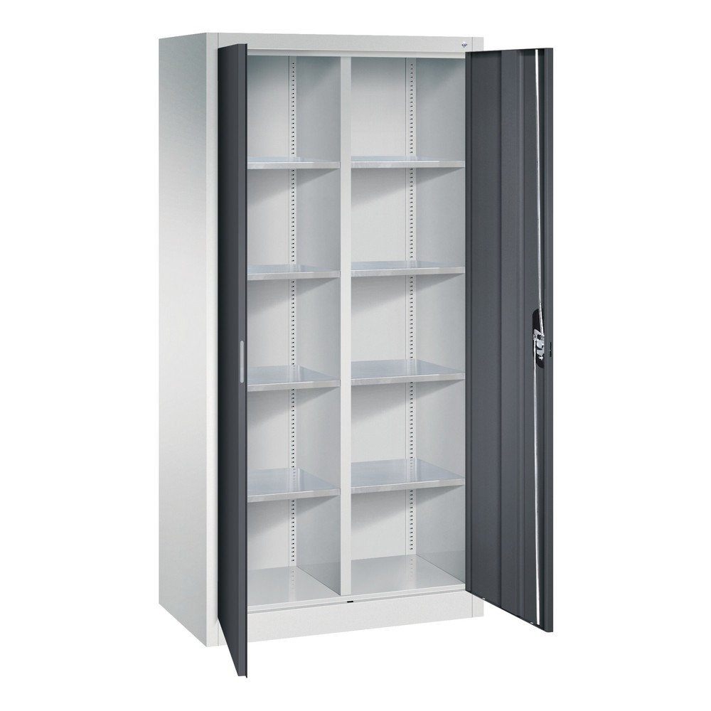 Numéro de l'image du produit 4: Armoire à portes battantes d’atelier C+P avec paroi centrale + 8 tablettes, H x l x P 1 950 x 930 x 500 mm, gris anthracite, gris anthracite