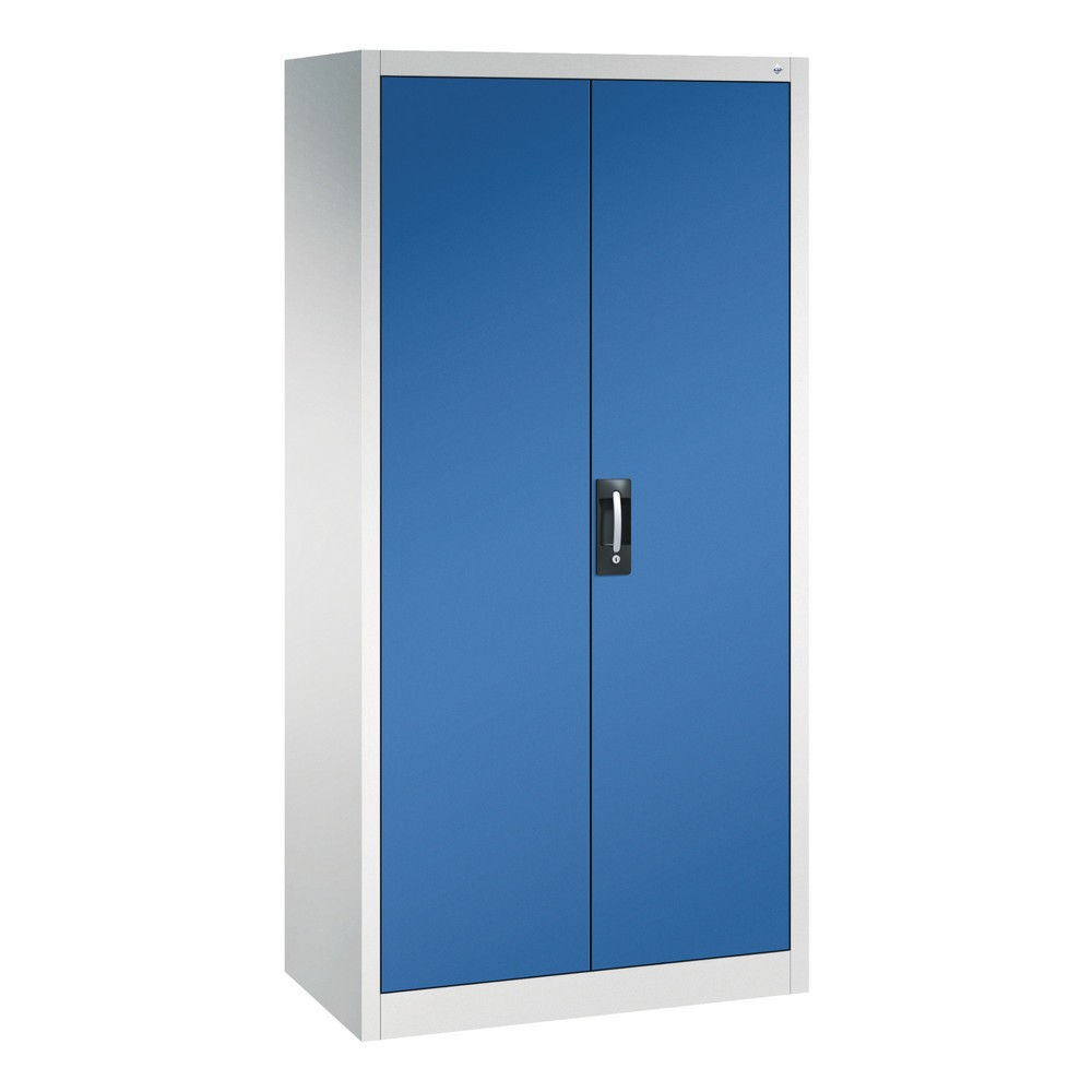 Numéro de l'image du produit 1: Armoire à portes battantes d’atelier C+P avec paroi centrale + 8 tablettes, H x l x P 1 950 x 930 x 500 mm, gris clair, bleu gentiane