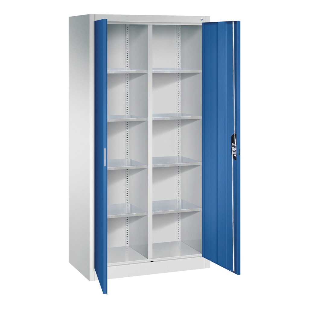 Armoire à portes battantes d’atelier C+P avec paroi centrale + 8 tablettes, H x l x P 1 950 x 930 x 500 mm, gris clair, bleu gentiane N° de l'image du produit 6 : Armoire à portes battantes d’atelier C+P avec paroi centrale + 8 tablettes, H x l x P 1 950 x 930 x 500 mm, gris clair, bleu gentiane