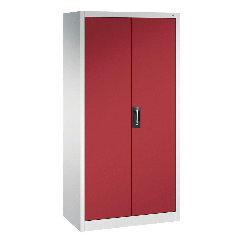 Numéro de l'image du produit 1: Armoire à portes battantes d’atelier C+P avec paroi centrale + 8 tablettes, H x l x P 1 950 x 930 x 500 mm, gris clair, rouge rubis