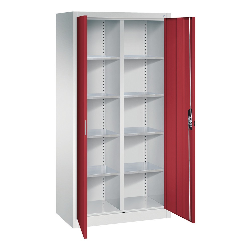 Numéro de l'image du produit 7: Armoire à portes battantes d’atelier C+P avec paroi centrale + 8 tablettes, H x l x P 1 950 x 930 x 500 mm, gris clair, rouge rubis