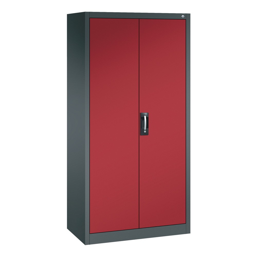 Numéro de l'image du produit 1: Armoire à portes battantes d’atelier C+P avec paroi centrale + 8 tablettes, H x l x P 1 950 x 930 x 500 mm, gris anthracite, rouge rubis