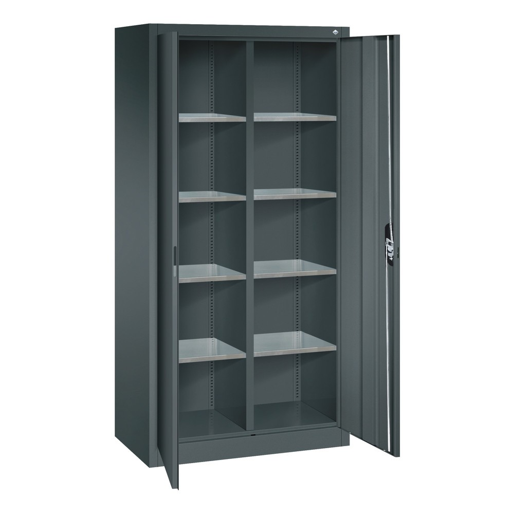Numéro de l'image du produit 6: Armoire à portes battantes d’atelier C+P avec paroi centrale + 8 tablettes, H x l x P 1 950 x 930 x 500 mm, gris anthracite, gris anthracite
