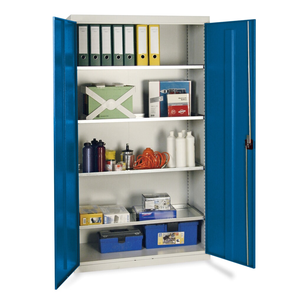 Illustration du produit: Armoire à portes battantes d’atelier stumpf® avec 4 bacs, H x l x P 1 800 x 1 000 x 500 mm, gris clair