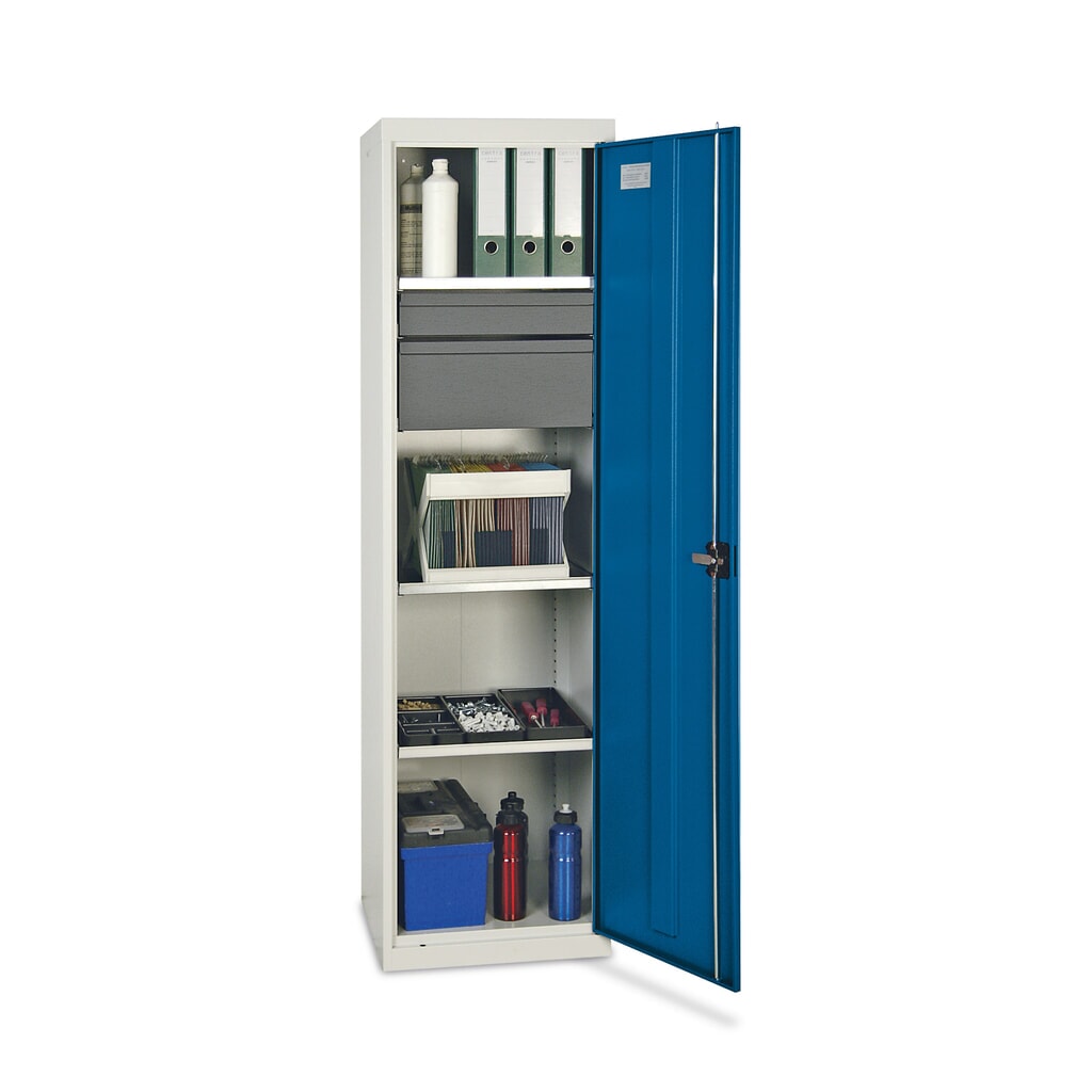 Armoire à portes battantes d’atelier stumpf® avec 2 tiroirs + 3 bacs, H x l x P 1 800 x 500 x 500 mm, gris clair N° de l'image du produit 1 : Armoire à portes battantes d’atelier stumpf® avec 2 tiroirs + 3 bacs, H x l x P 1 800 x 500 x 500 mm, gris clair