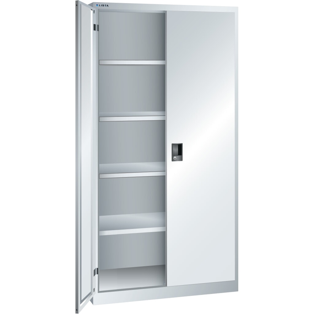 Armoire à portes battantes LISTA, (lxPxH) 1 000x580x1 950 mm, 4 étagères réglables, gris clair, KEY Lock Illustration du produit: Armoire à portes battantes LISTA, (lxPxH) 1 000x580x1 950 mm, 4 étagères réglables, gris clair, KEY Lock