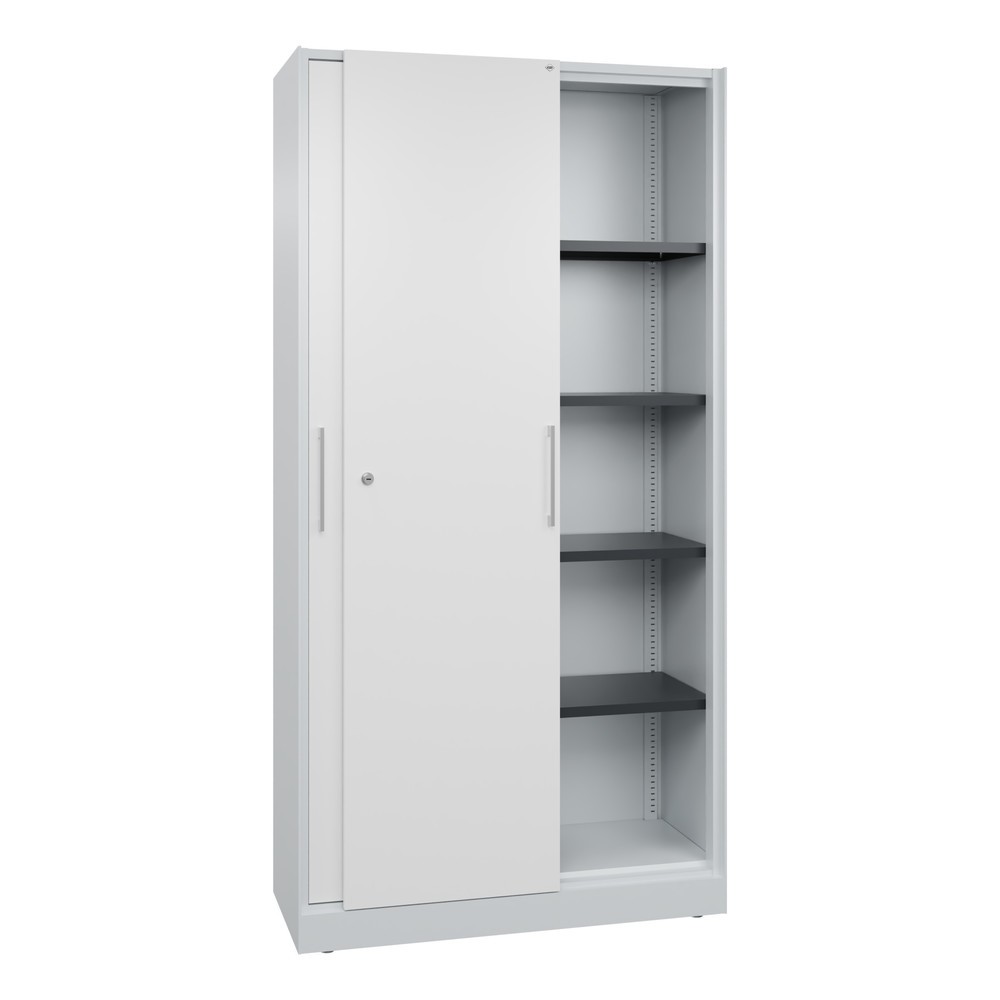N° de l'image du produit 3 : Armoire à portes coulissantes C+P Asisto, 5 hauteurs de classeur, largeur 1 000 mm, gris clair, blanc signalisation