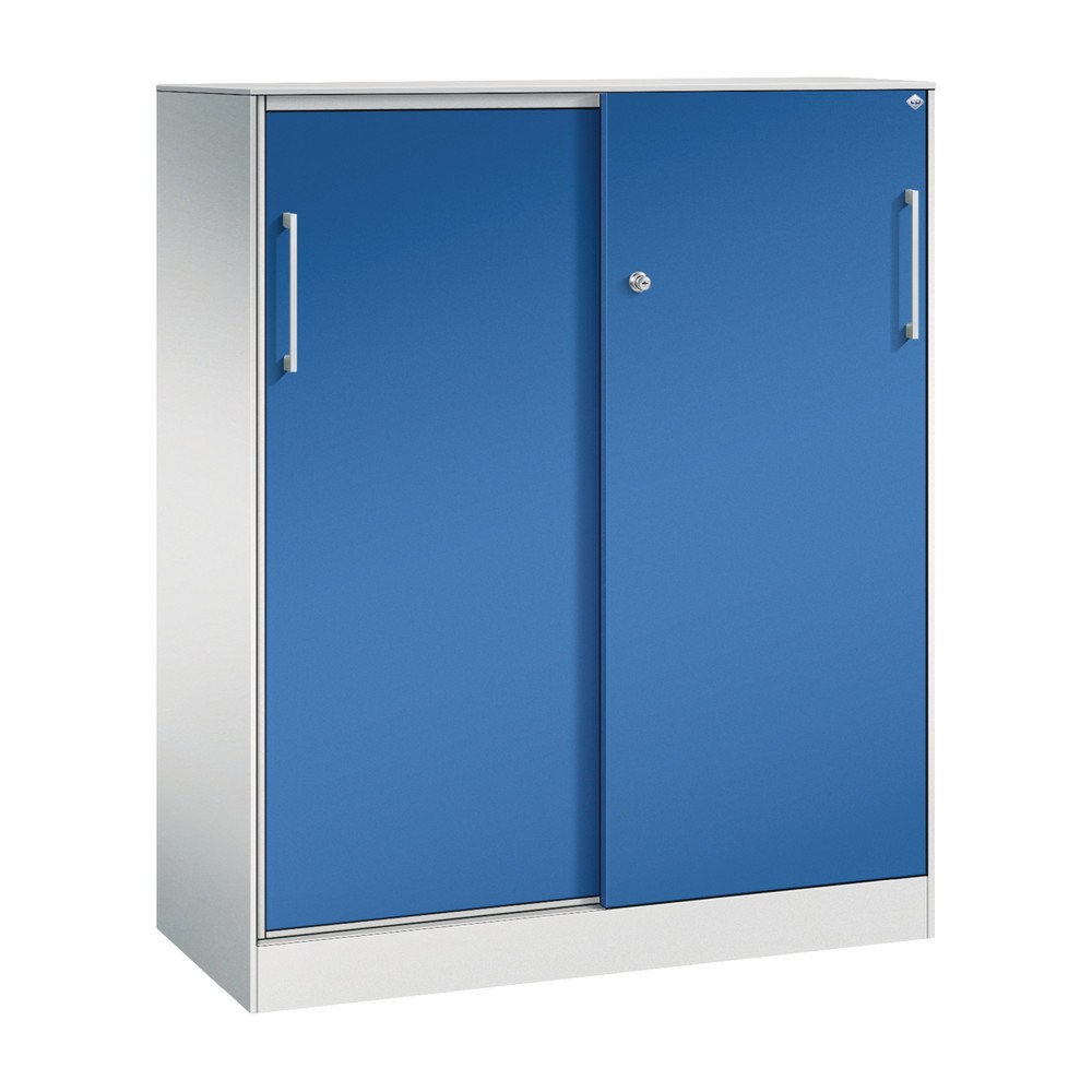 N° de l'image du produit 1 : Armoire à portes coulissantes C+P Asisto, 3 hauteurs de classeur, largeur 1 000 mm, gris clair, bleu gentiane