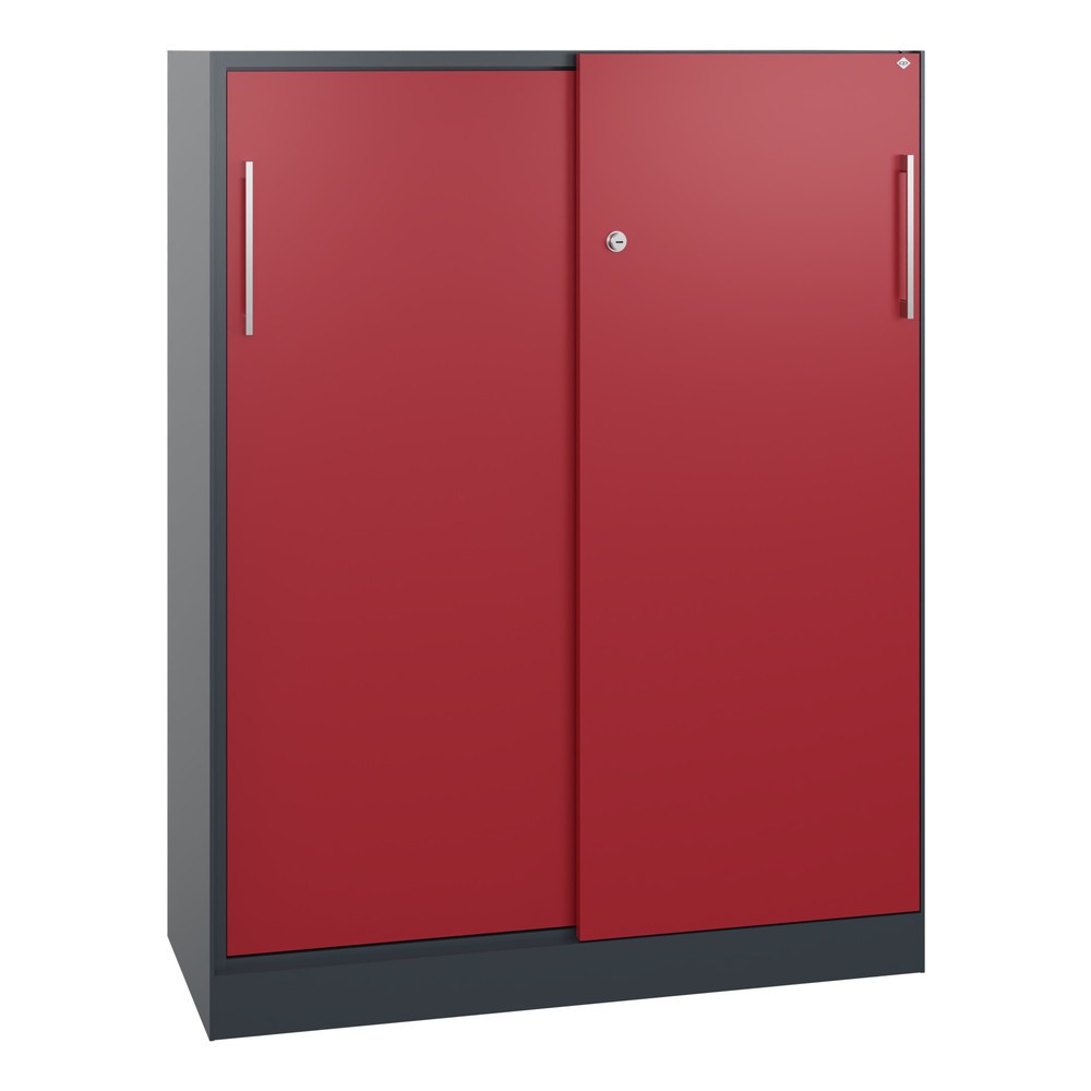 Numéro de l'image du produit 1: Armoire à portes coulissantes C+P Asisto, 3 hauteurs de classeur, largeur 1 000 mm, gris anthracite, rouge rubis