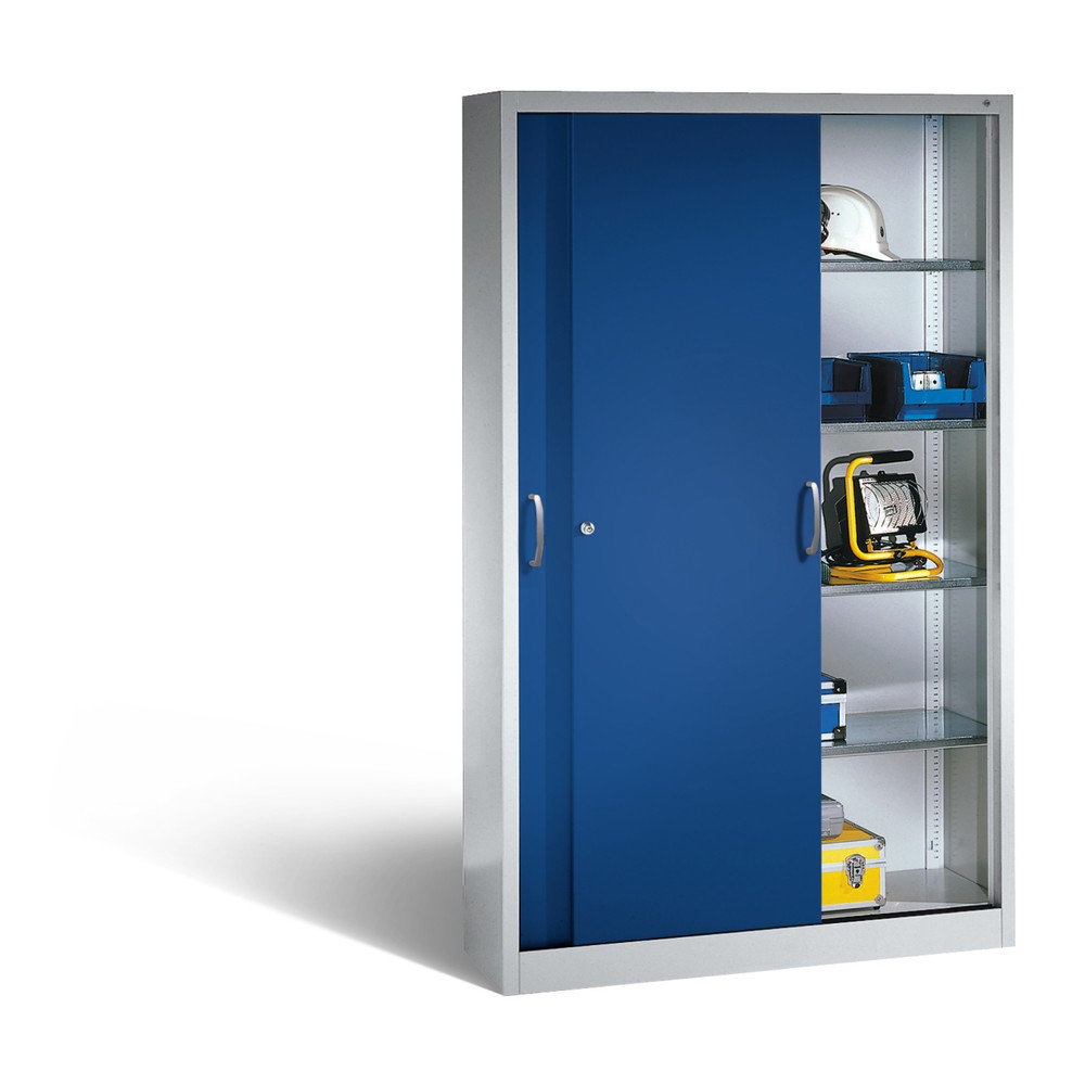 Numéro de l'image du produit 4: Armoire à portes coulissantes d’atelier C+P avec 4 tablettes, H x l x P 1 950 x 1 200 x 400 mm, gris clair, bleu gentiane