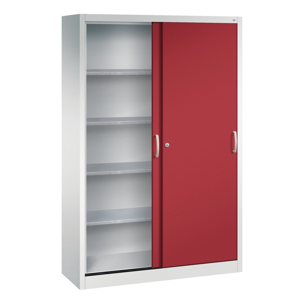 Numéro de l'image du produit 3: Armoire à portes coulissantes d’atelier C+P avec 4 tablettes, H x l x P 1 950 x 1 200 x 400 mm, gris clair, rouge rubis