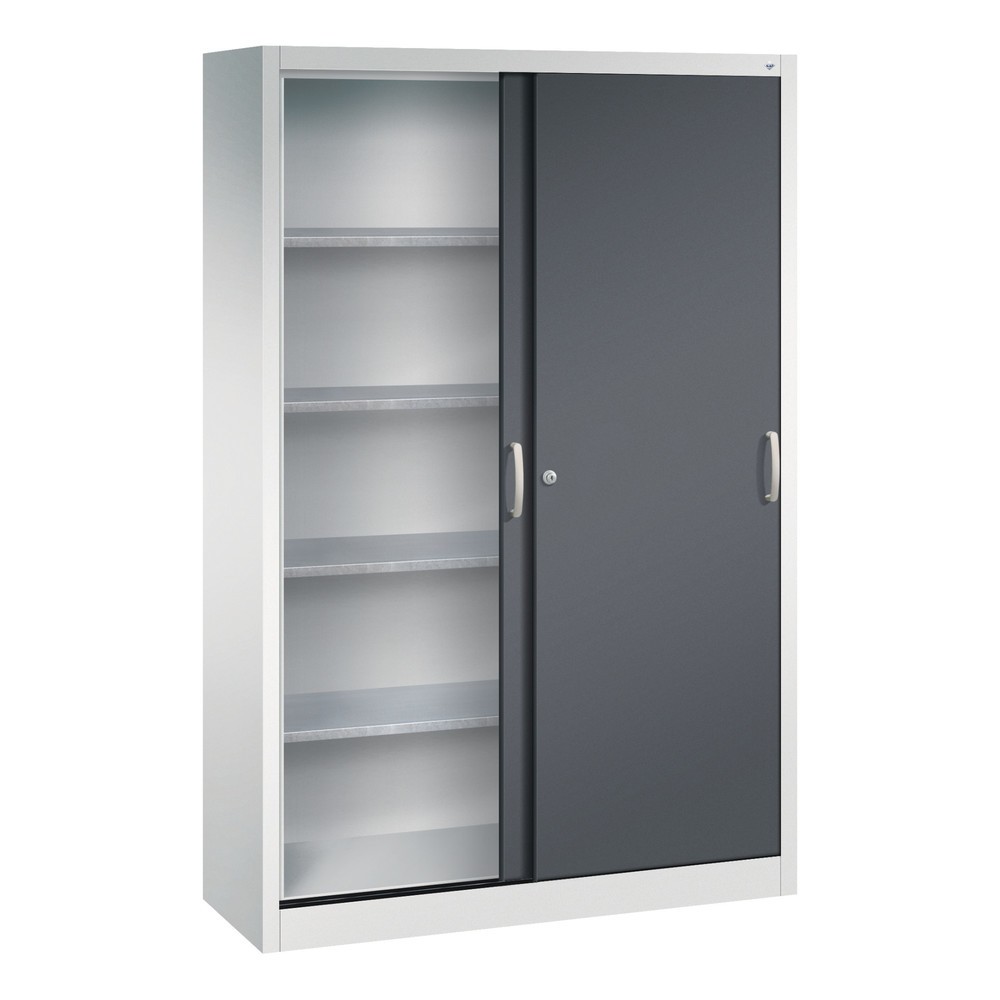 N° de l'image du produit 3 : Armoire à portes coulissantes d’atelier C+P avec 4 tablettes, H x l x P 1 950 x 1 200 x 400 mm, gris clair, gris noir