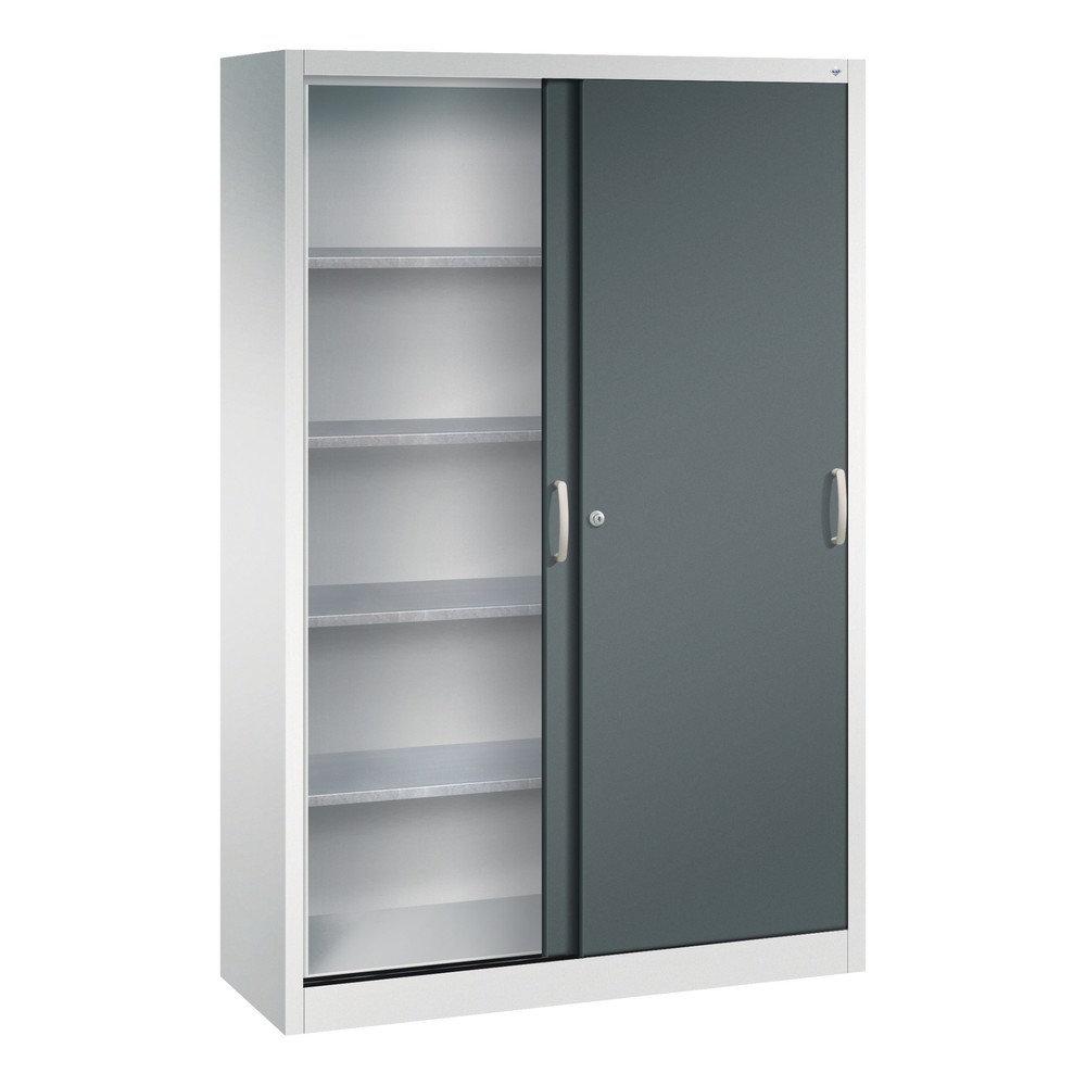 Numéro de l'image du produit 3: Armoire à portes coulissantes d’atelier C+P avec 4 tablettes, H x l x P 1 950 x 1 200 x 400 mm, gris clair, gris anthracite