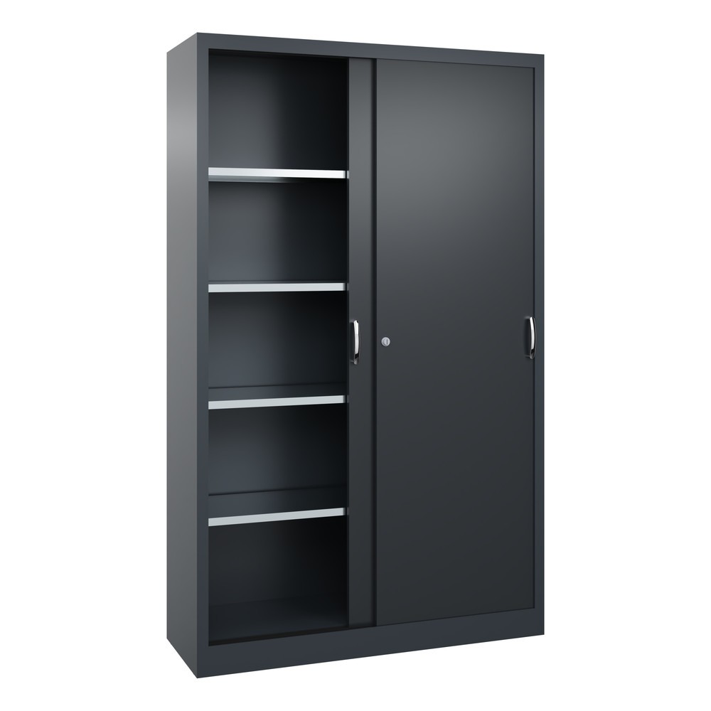 N° de l'image du produit 3 : Armoire à portes coulissantes d’atelier C+P avec 4 tablettes, H x l x P 1 950 x 1 200 x 400 mm, gris anthracite, gris noir