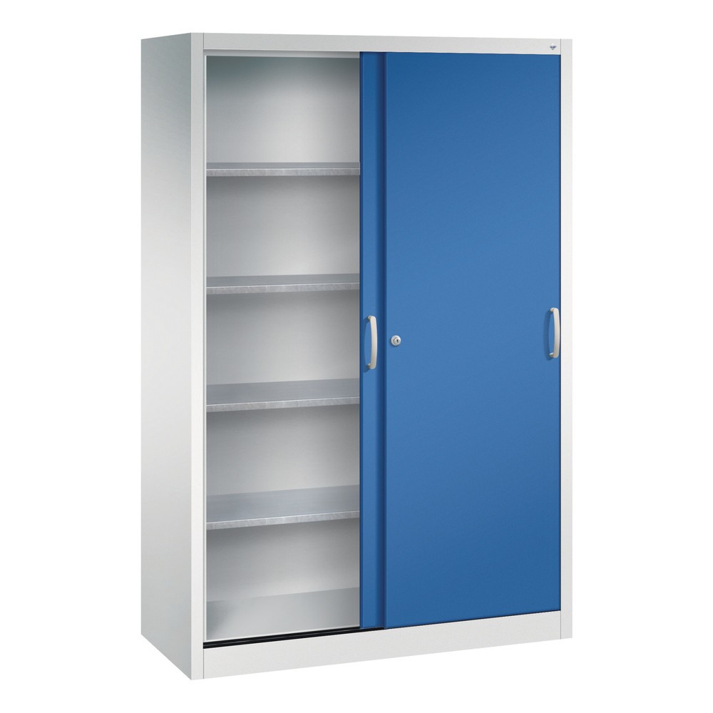 Numéro de l'image du produit 3: Armoire à portes coulissantes d’atelier C+P avec 4 tablettes, H x l x P 1 950 x 1 200 x 500 mm, gris clair, bleu gentiane