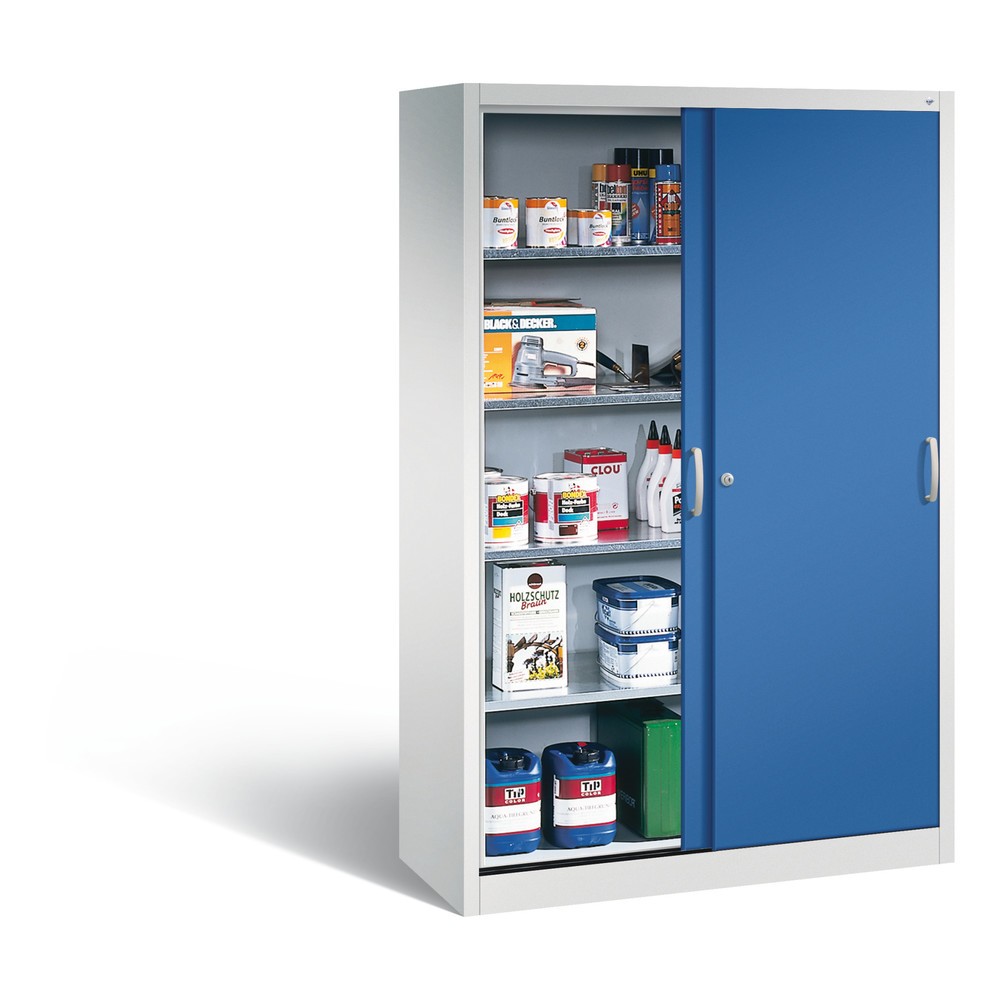 Numéro de l'image du produit 4: Armoire à portes coulissantes d’atelier C+P avec 4 tablettes, H x l x P 1 950 x 1 200 x 500 mm, gris clair, bleu gentiane