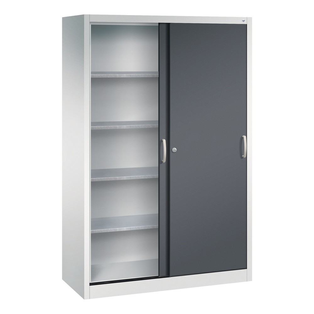 Numéro de l'image du produit 3: Armoire à portes coulissantes d’atelier C+P avec 4 tablettes, H x l x P 1 950 x 1 200 x 500 mm, gris clair, gris noir