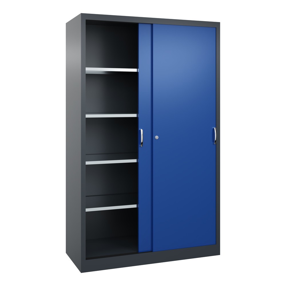 Numéro de l'image du produit 3: Armoire à portes coulissantes d’atelier C+P avec 4 tablettes, H x l x P 1 950 x 1 200 x 500 mm, gris anthracite, bleu gentiane
