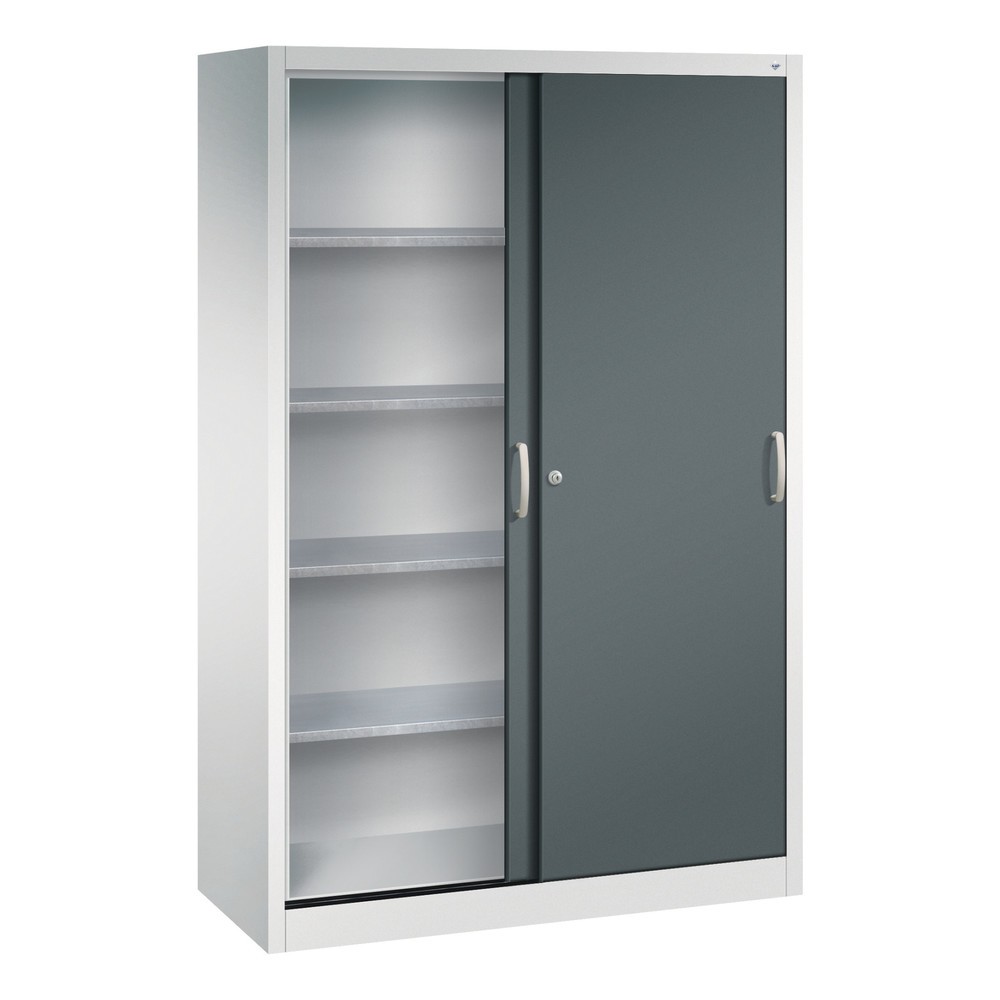 Numéro de l'image du produit 3: Armoire à portes coulissantes d’atelier C+P avec 4 tablettes, H x l x P 1 950 x 1 200 x 500 mm, gris clair, gris anthracite