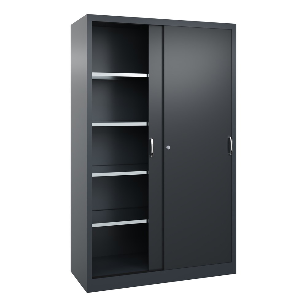Numéro de l'image du produit 3: Armoire à portes coulissantes d’atelier C+P avec 4 tablettes, H x l x P 1 950 x 1 200 x 500 mm, gris anthracite, gris noir