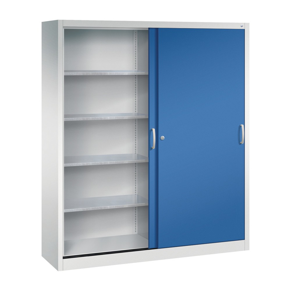 Numéro de l'image du produit 3: Armoire à portes coulissantes d’atelier C+P avec 8 tablettes, H x l x P 1 950 x 1 600 x 400 mm, cloison de séparation, gris clair, bleu gentiane
