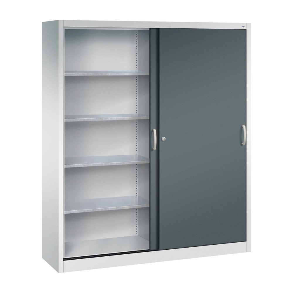 Numéro de l'image du produit 3: Armoire à portes coulissantes d’atelier C+P avec 8 tablettes, H x l x P 1 950 x 1 600 x 400 mm, cloison de séparation, gris clair, gris anthracite