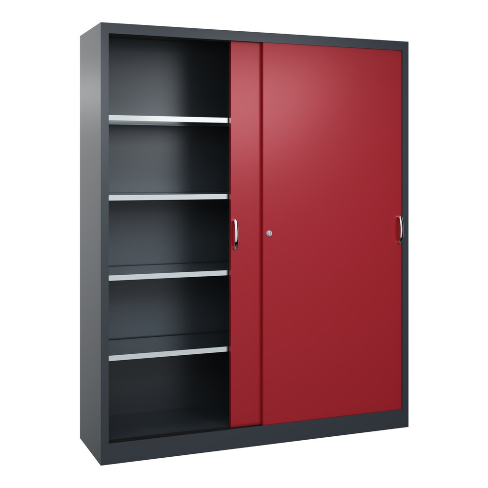 Numéro de l'image du produit 3: Armoire à portes coulissantes d’atelier C+P avec 8 tablettes, H x l x P 1 950 x 1 600 x 400 mm, cloison de séparation, gris anthracite, rouge rubis
