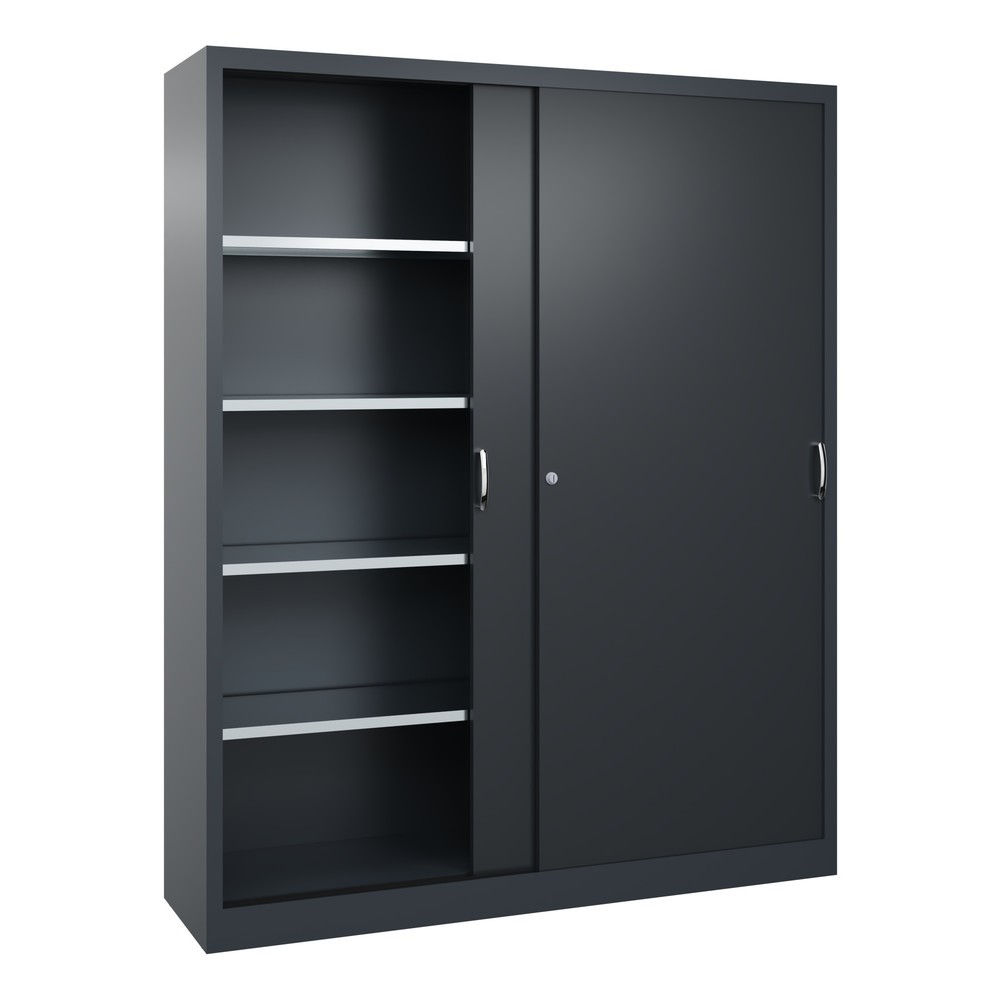 N° de l'image du produit 3 : Armoire à portes coulissantes d’atelier C+P avec 8 tablettes, H x l x P 1 950 x 1 600 x 400 mm, cloison de séparation, gris anthracite, gris noir