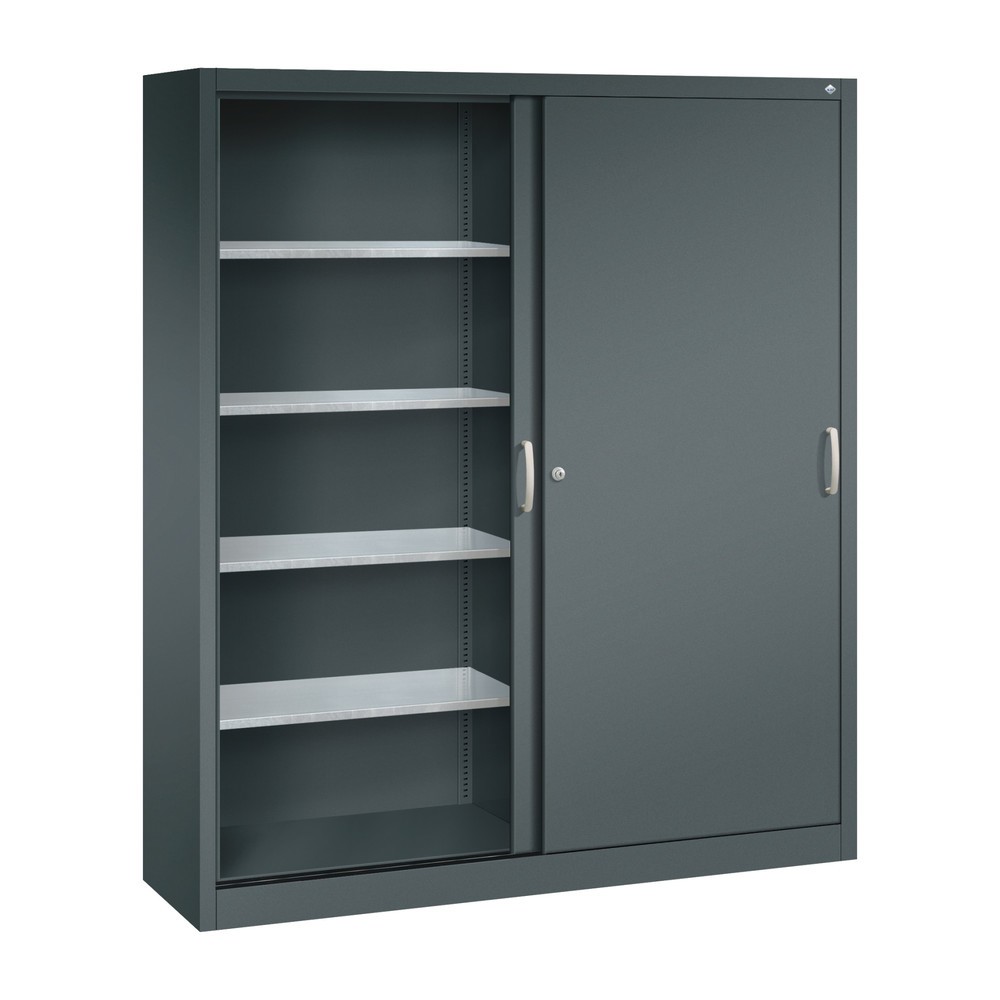 Numéro de l'image du produit 3: Armoire à portes coulissantes d’atelier C+P avec 8 tablettes, H x l x P 1 950 x 1 600 x 400 mm, cloison de séparation, gris anthracite, gris anthracite