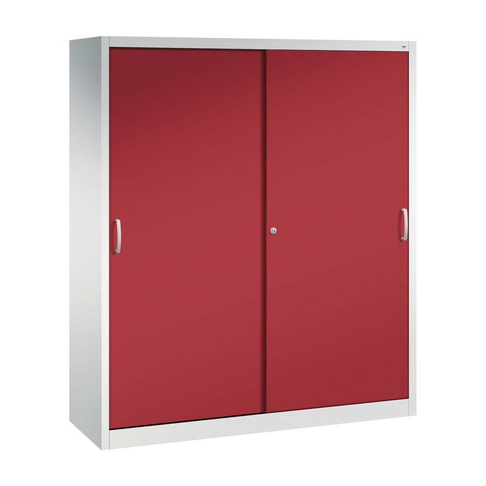N° de l'image du produit 1 : Armoire à portes coulissantes d’atelier C+P avec 8 tablettes, H x l x P 1 950 x 1 600 x 500 mm, cloison de séparation, gris clair, rouge rubis