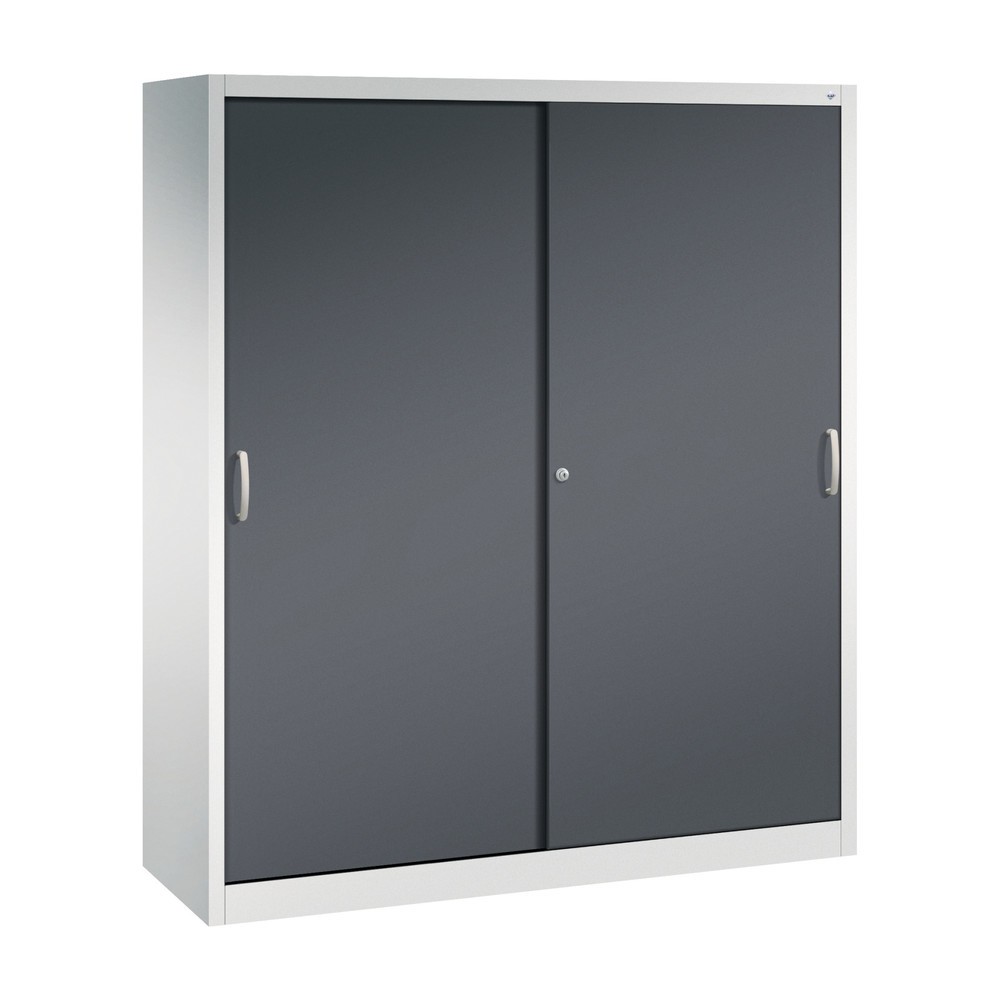 Illustration du produit: Armoire à portes coulissantes d’atelier C+P avec 8 tablettes, H x l x P 1 950 x 1 600 x 500 mm, cloison de séparation, gris clair, gris noir