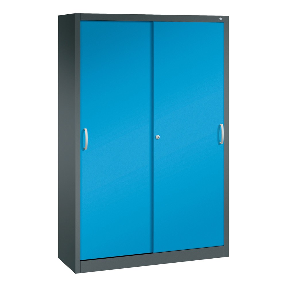 Numéro de l'image du produit 1: Armoire à portes coulissantes, H x l x P 1 950 x 1 200 x 400 mm, gris anthracite, bleu clair